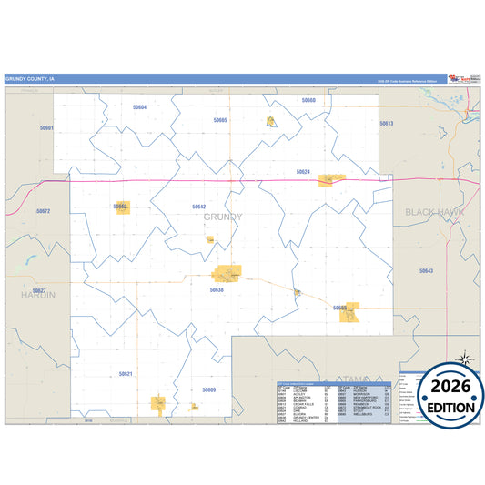 Grundy County, IA Business Reference 5 Digit ZIP Code Wall Map