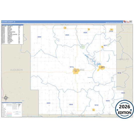 Guthrie County, IA Business Reference 5 Digit ZIP Code Wall Map