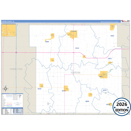Hardin County, IA Business Reference 5 Digit ZIP Code Wall Map