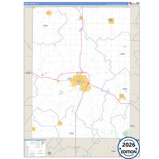 Henry County, IA Business Reference 5 Digit ZIP Code Wall Map
