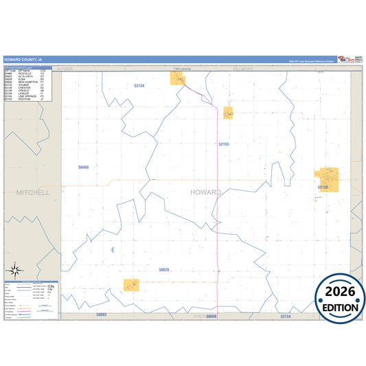 Howard County, IA Business Reference 5 Digit ZIP Code Wall Map