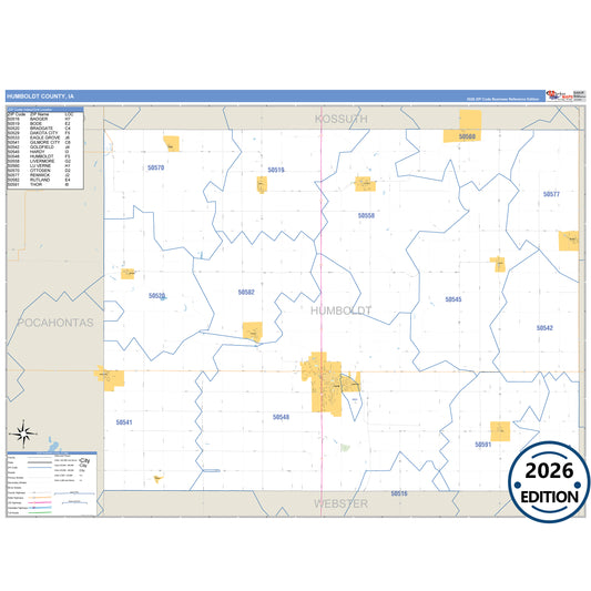 Humboldt County, IA Business Reference 5 Digit ZIP Code Wall Map