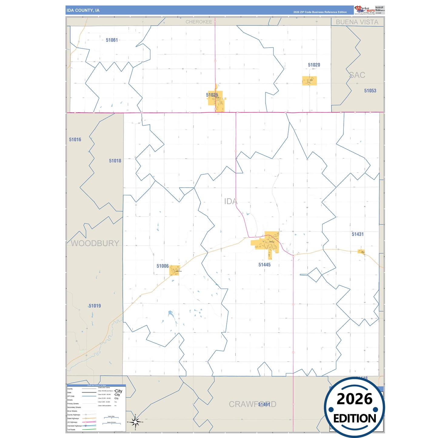 Ida County, IA Business Reference 5 Digit ZIP Code Wall Map