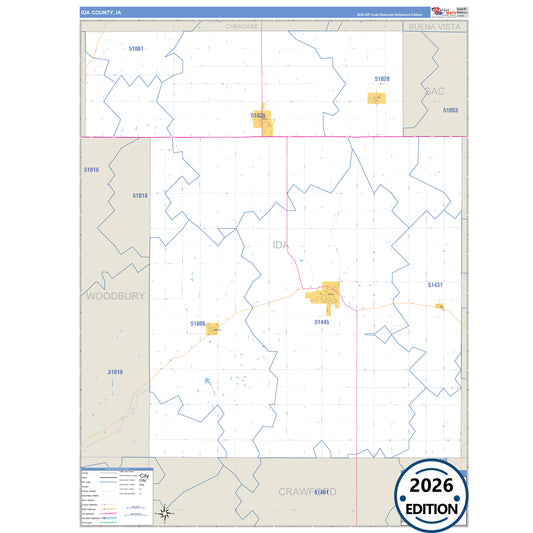 Ida County, IA Business Reference 5 Digit ZIP Code Wall Map