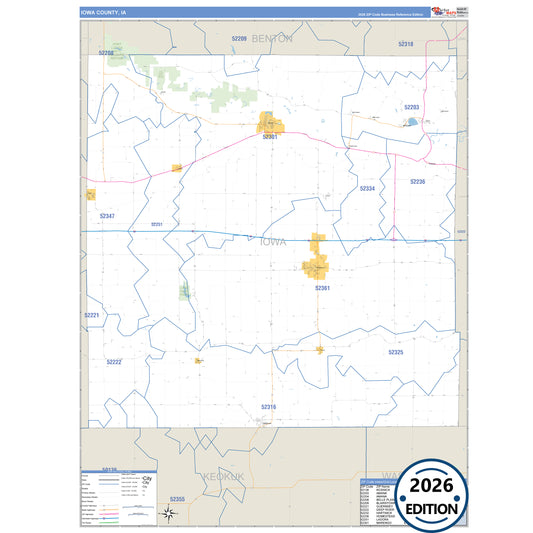 Iowa County, IA Business Reference 5 Digit ZIP Code Wall Map