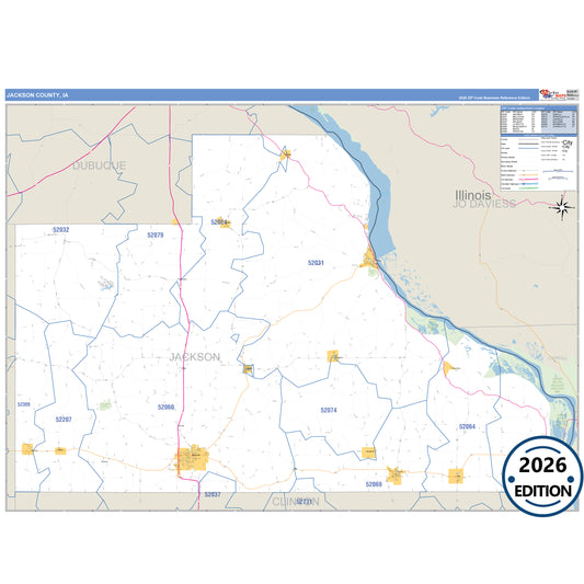 Jackson County, IA Business Reference 5 Digit ZIP Code Wall Map
