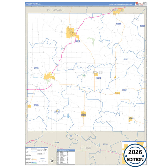 Jones County, IA Business Reference 5 Digit ZIP Code Wall Map