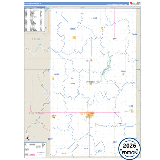 Kossuth County, IA Business Reference 5 Digit ZIP Code Wall Map