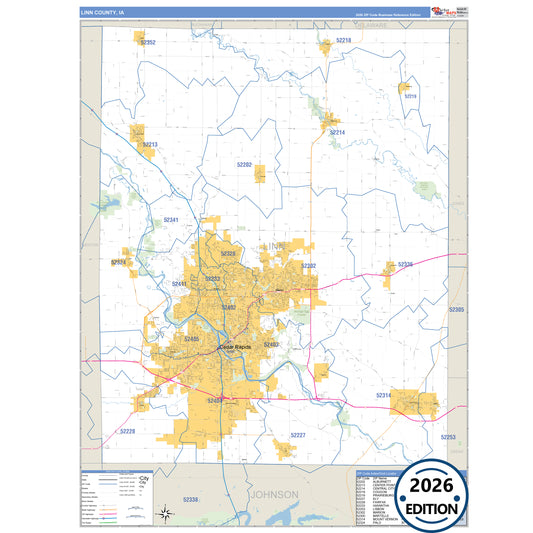 Linn County, IA Business Reference 5 Digit ZIP Code Wall Map