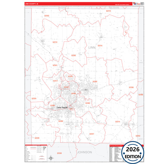 Linn County, IA Red Line 5 Digit ZIP Code Wall Map