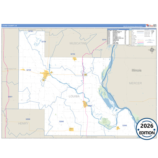 Louisa County, IA Business Reference 5 Digit ZIP Code Wall Map