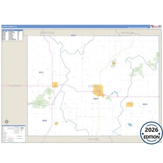 Lucas County, IA Business Reference 5 Digit ZIP Code Wall Map