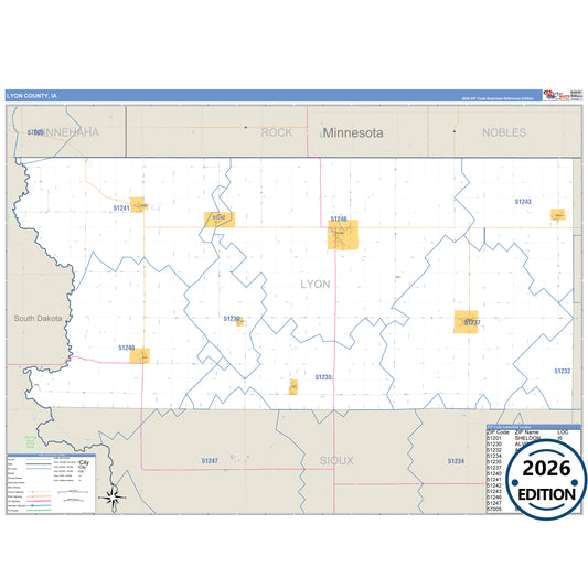 Lyon County, IA Business Reference 5 Digit ZIP Code Wall Map