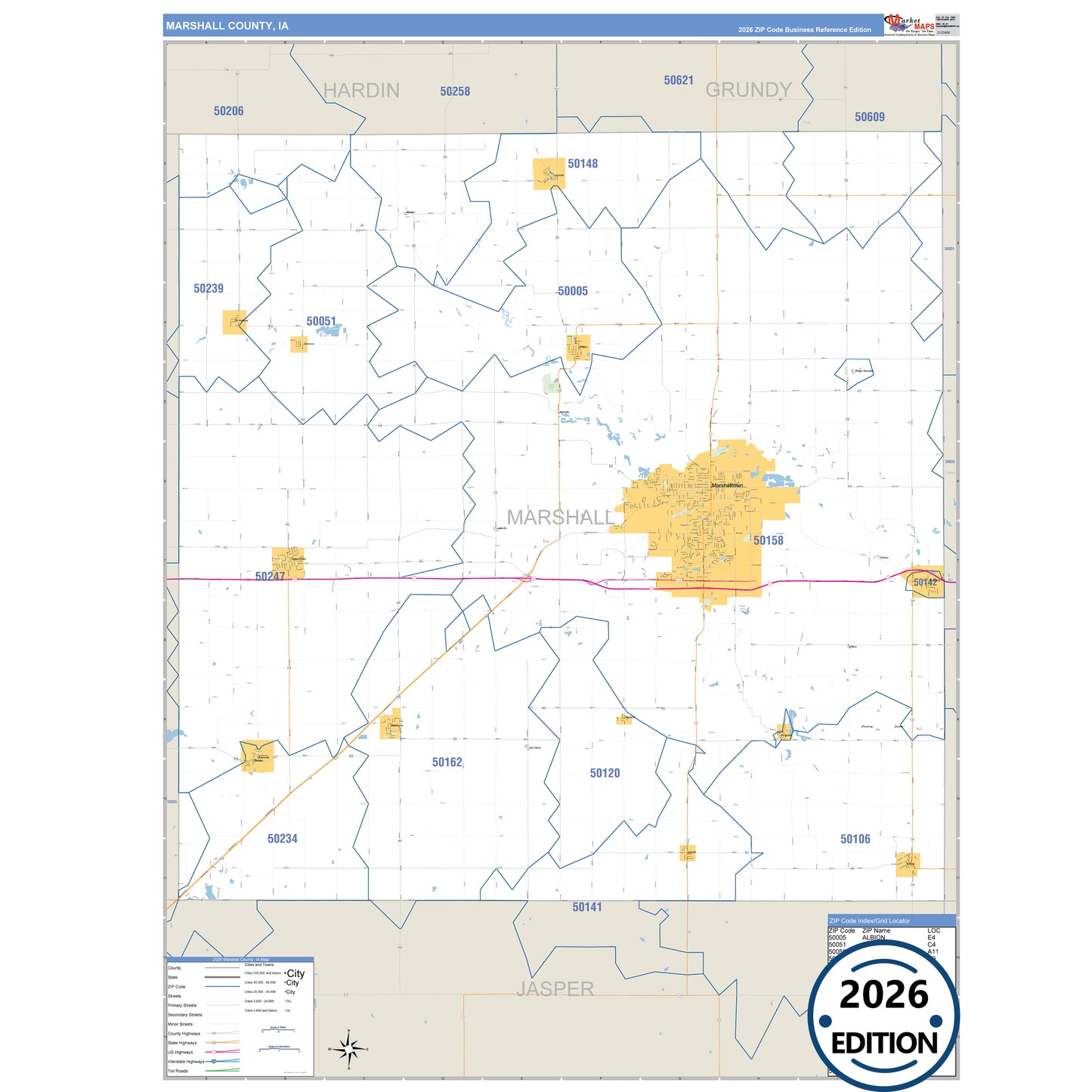 Marshall County, IA Business Reference 5 Digit ZIP Code Wall Map