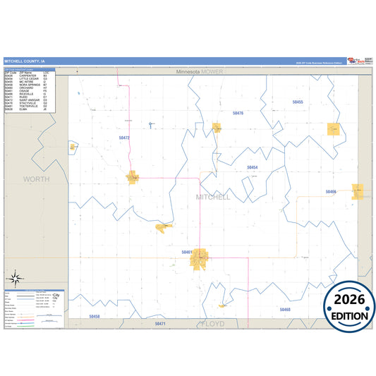 Mitchell County, IA Business Reference 5 Digit ZIP Code Wall Map