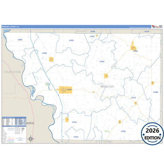 Monona County, IA Business Reference 5 Digit ZIP Code Wall Map