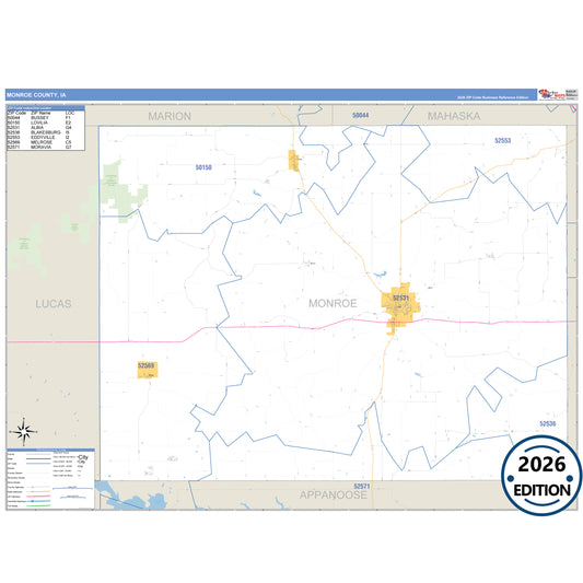Monroe County, IA Business Reference 5 Digit ZIP Code Wall Map