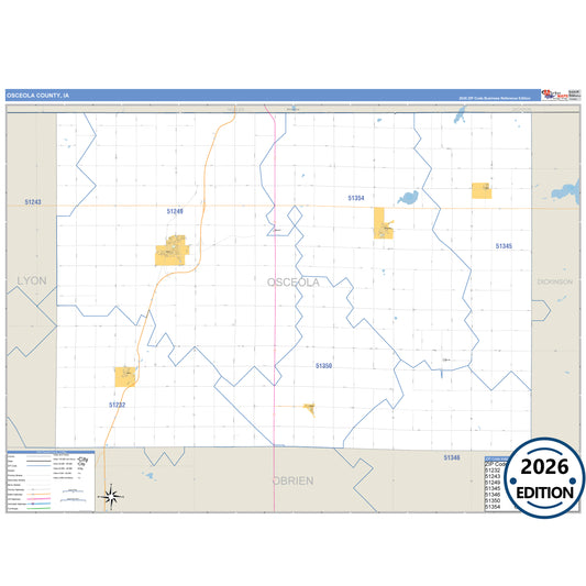 Osceola County, IA Business Reference 5 Digit ZIP Code Wall Map