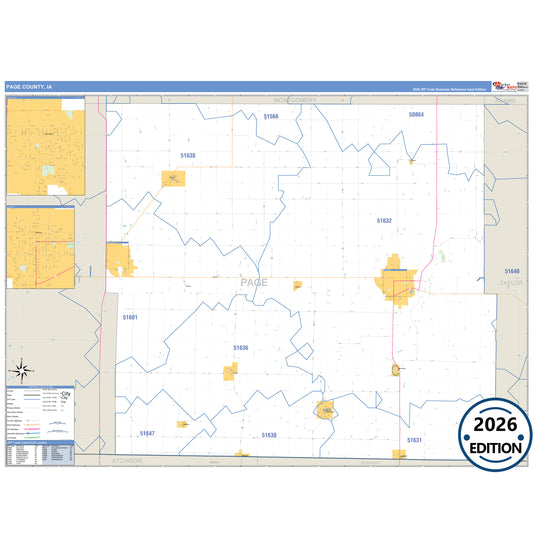 Page County, IA Business Reference 5 Digit ZIP Code Wall Map
