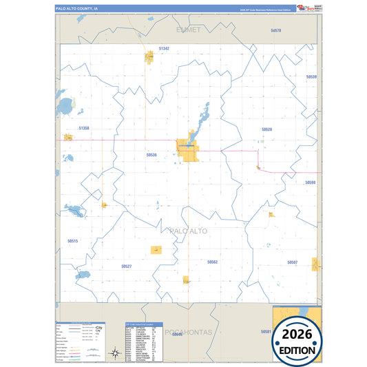 Palo Alto County, IA Business Reference 5 Digit ZIP Code Wall Map