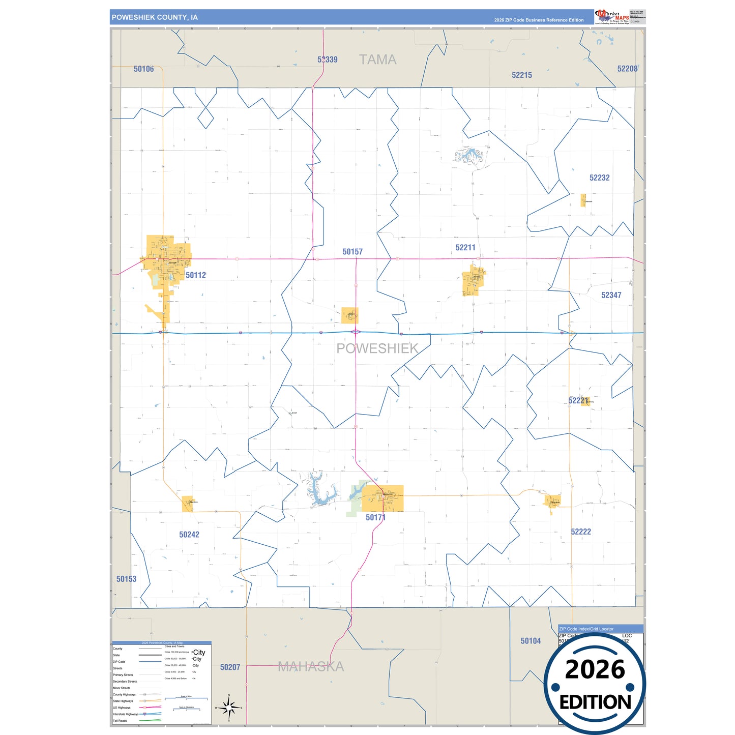 Poweshiek County, IA Business Reference 5 Digit ZIP Code Wall Map