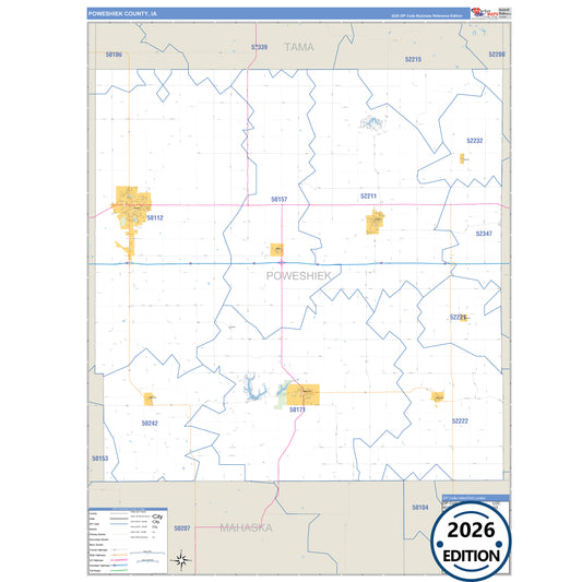 Poweshiek County, IA Business Reference 5 Digit ZIP Code Wall Map