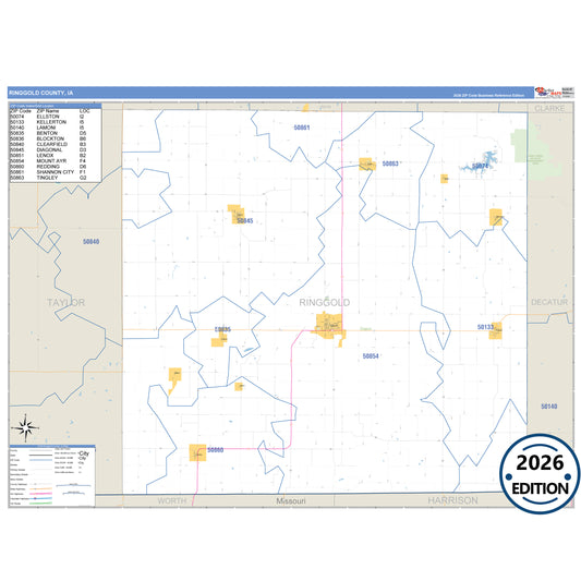 Ringgold County, IA Business Reference 5 Digit ZIP Code Wall Map