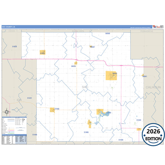 Sac County, IA Business Reference 5 Digit ZIP Code Wall Map