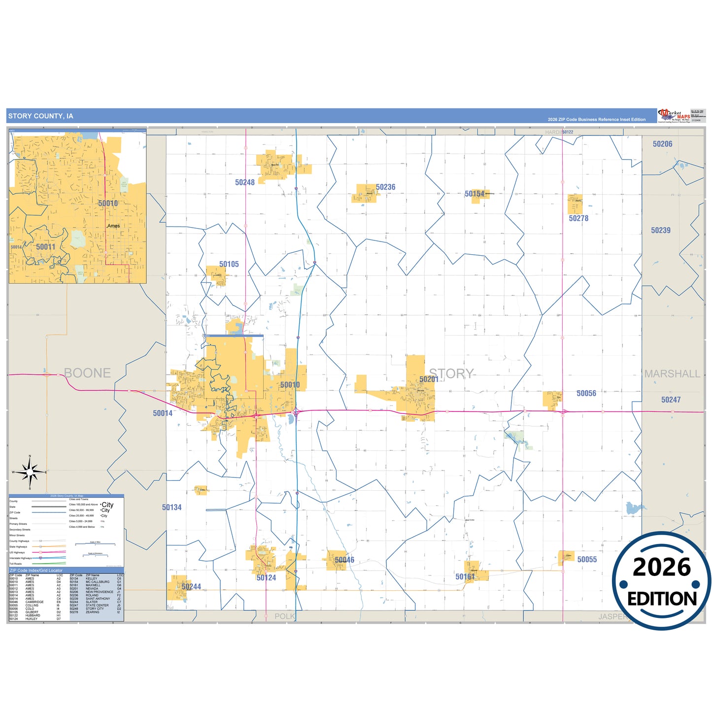 Story County, IA Business Reference 5 Digit ZIP Code Wall Map