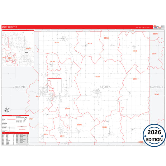 Story County, IA Red Line 5 Digit ZIP Code Wall Map