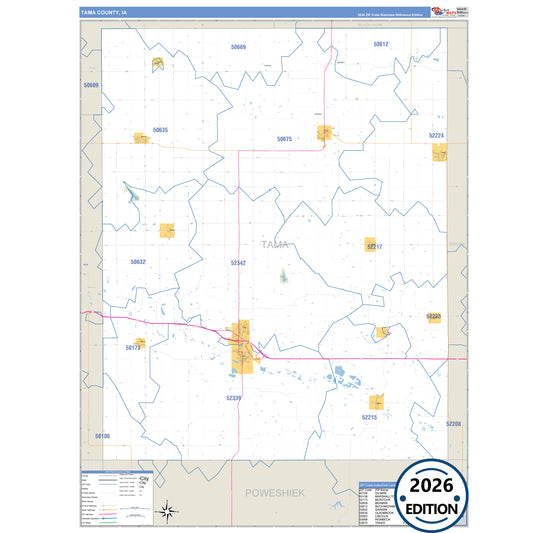 Tama County, IA Business Reference 5 Digit ZIP Code Wall Map