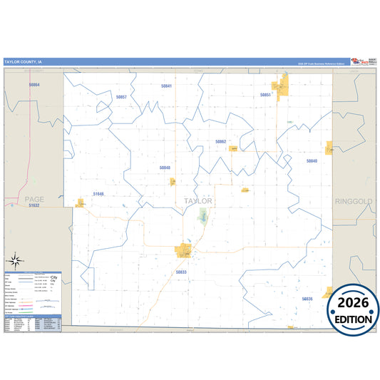 Taylor County, IA Business Reference 5 Digit ZIP Code Wall Map