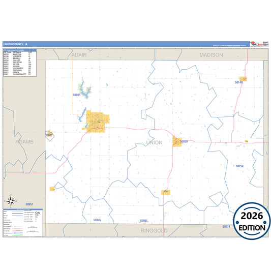 Union County, IA Business Reference 5 Digit ZIP Code Wall Map
