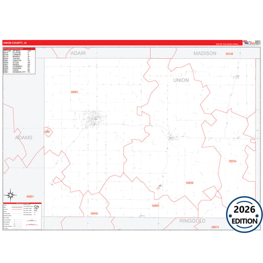 Union County, IA Red Line 5 Digit ZIP Code Wall Map