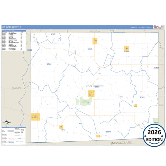 Van Buren County, IA Business Reference 5 Digit ZIP Code Wall Map