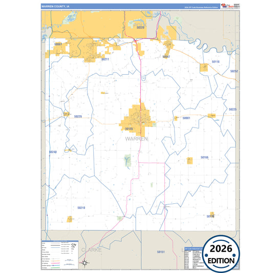 Warren County, IA Business Reference 5 Digit ZIP Code Wall Map