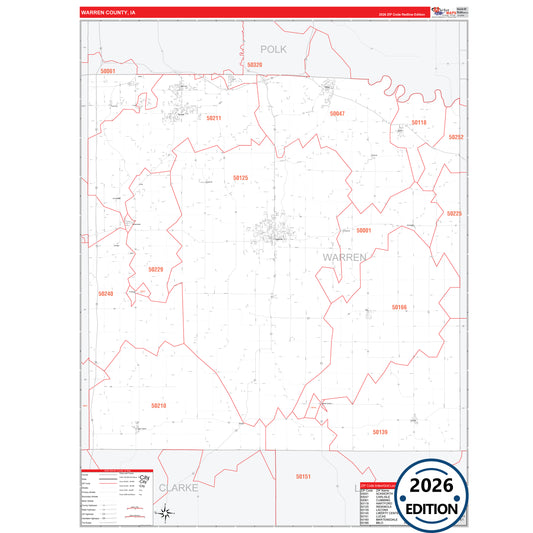 Warren County, IA Red Line 5 Digit ZIP Code Wall Map