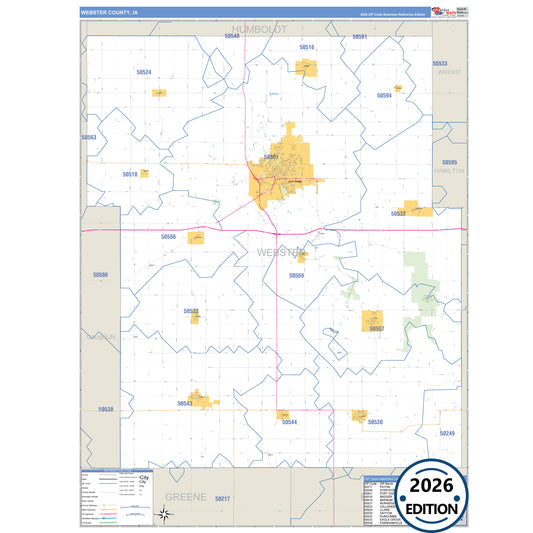 Webster County, IA Business Reference 5 Digit ZIP Code Wall Map