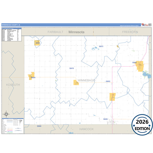 Winnebago County, IA Business Reference 5 Digit ZIP Code Wall Map