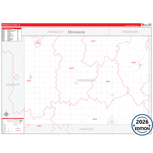 Winnebago County, IA Red Line 5 Digit ZIP Code Wall Map