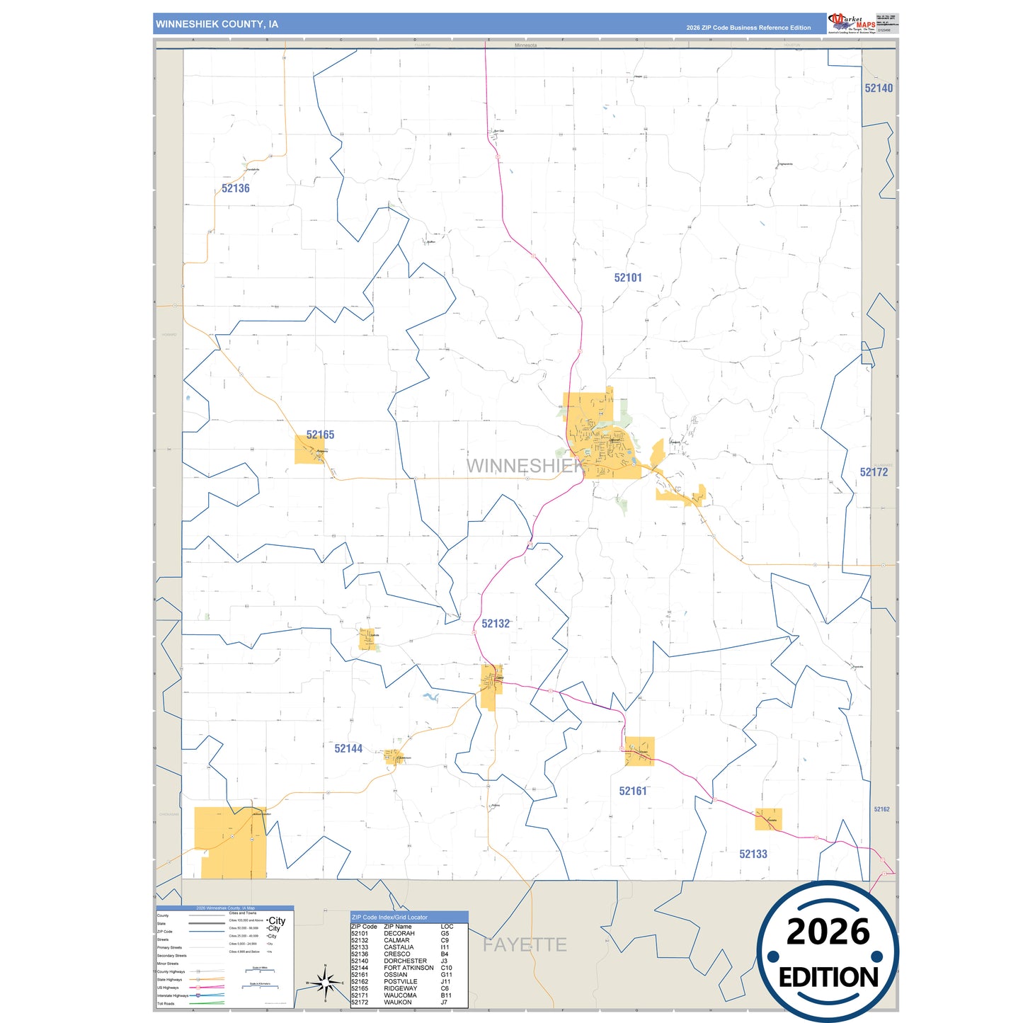 Winneshiek County, IA Business Reference 5 Digit ZIP Code Wall Map