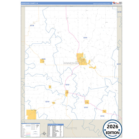 Winneshiek County, IA Business Reference 5 Digit ZIP Code Wall Map