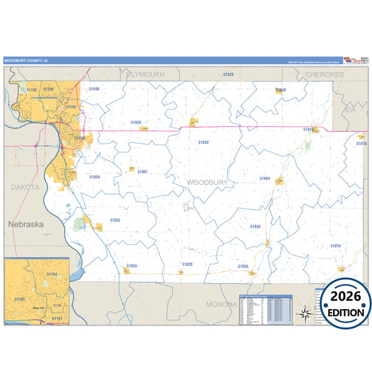 Woodbury County, IA Business Reference 5 Digit ZIP Code Wall Map