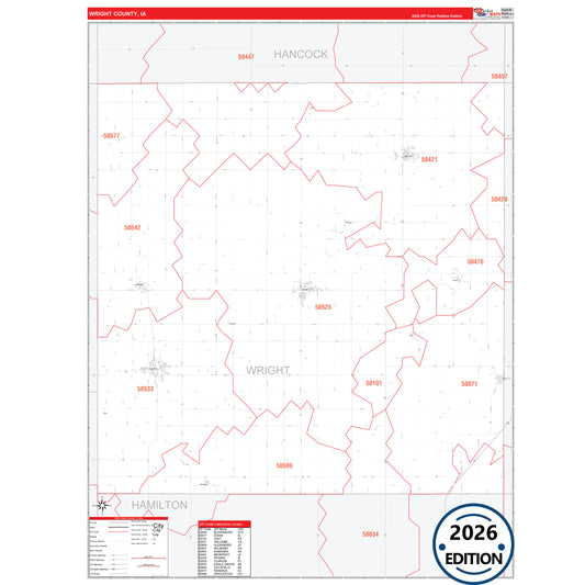 Wright County, IA Red Line 5 Digit ZIP Code Wall Map