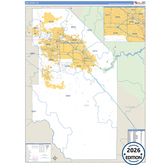 Ada County, ID Business Reference 5 Digit ZIP Code Wall Map