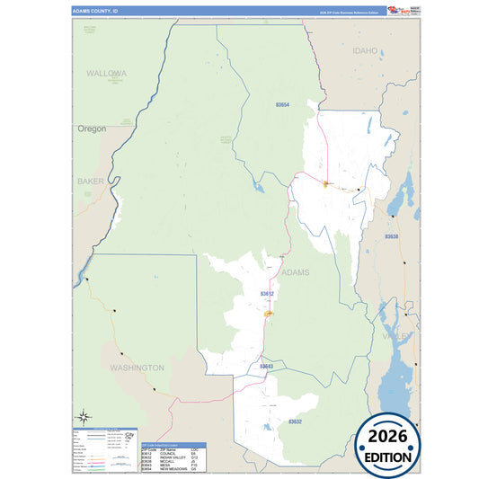 Adams County, ID Business Reference 5 Digit ZIP Code Wall Map