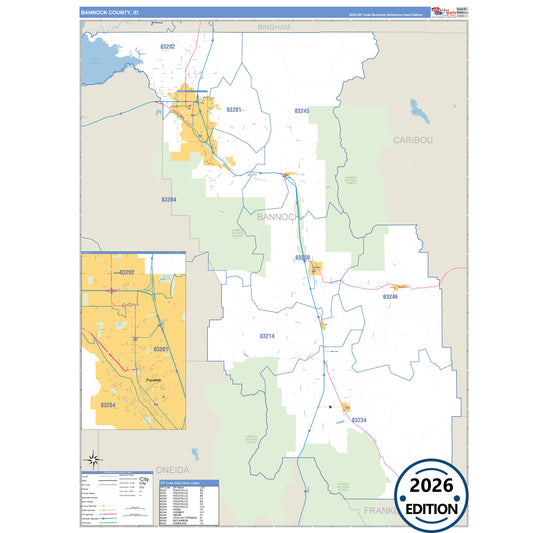 Bannock County, ID Business Reference 5 Digit ZIP Code Wall Map