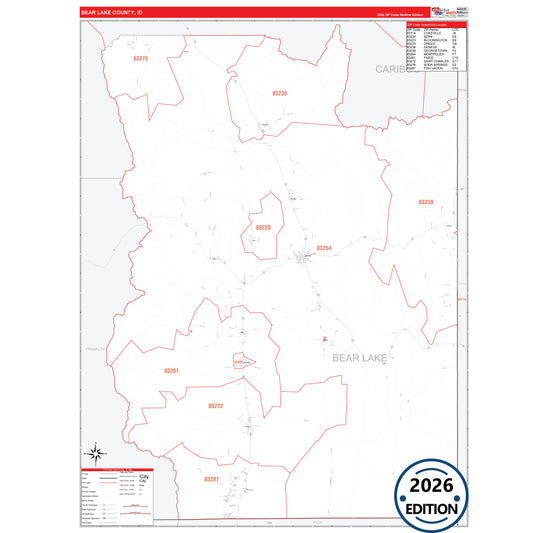 Bear Lake County, ID Red Line 5 Digit ZIP Code Wall Map