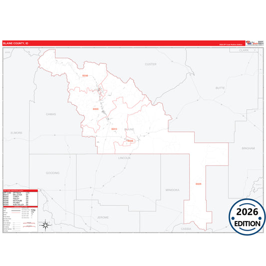 Blaine County, ID Red Line 5 Digit ZIP Code Wall Map