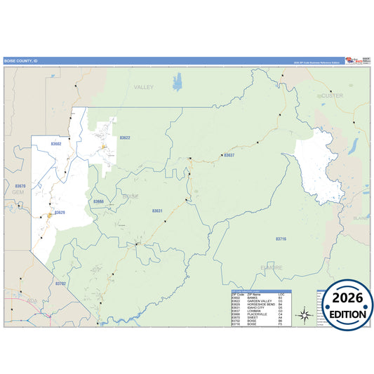 Boise County, ID Business Reference 5 Digit ZIP Code Wall Map